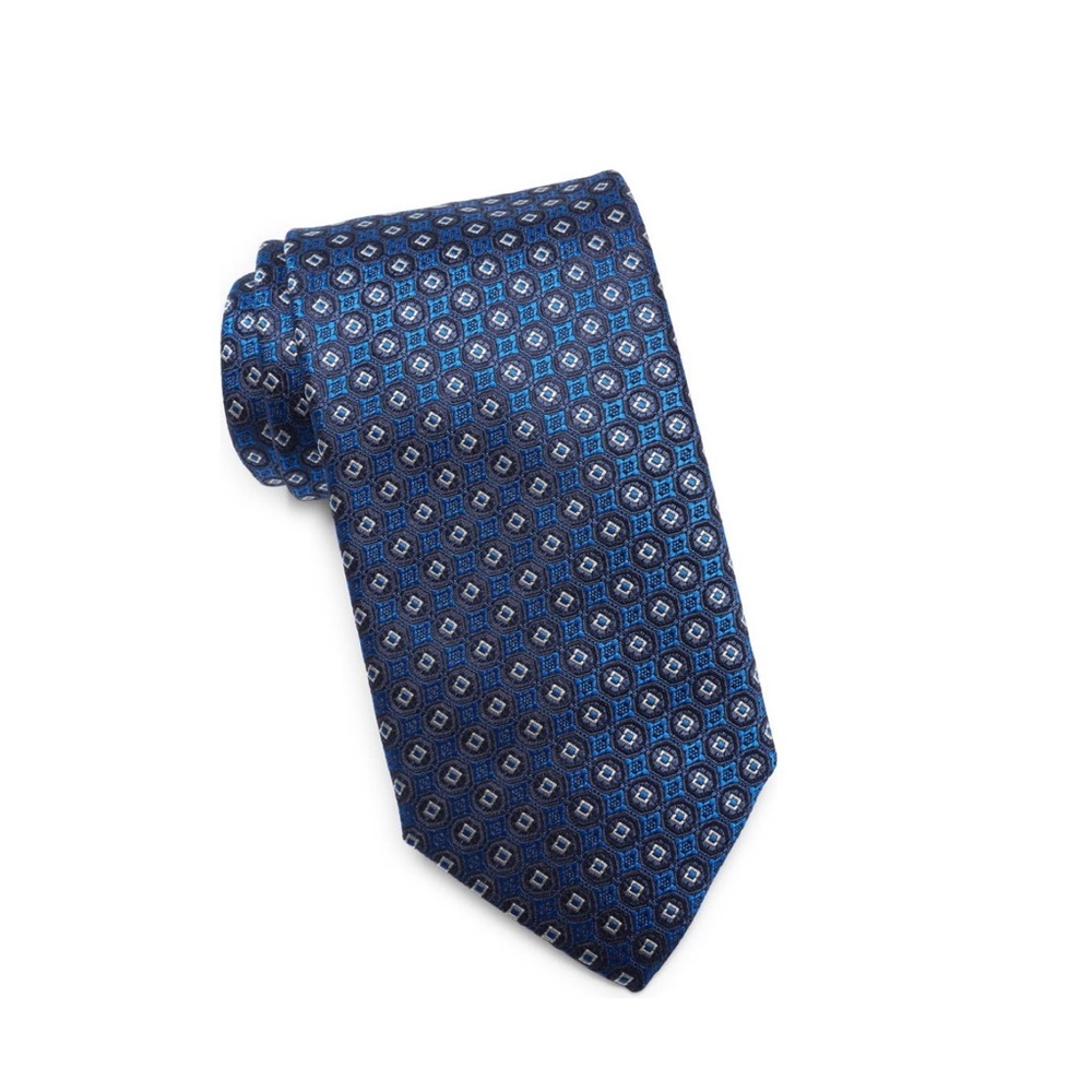 NWT Canali Medallion Silk Tie in Bright Blue